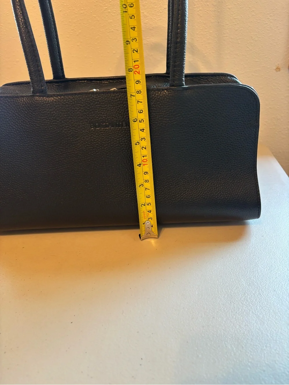 Bostanten Black Pebble Leather Shoulder Bag with Front Zip Pocket - Picture 9 of 13